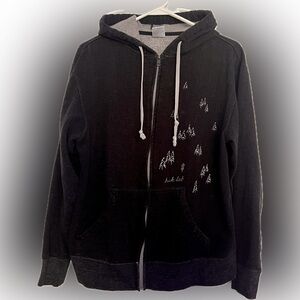 HukLab Black Gray Zip-Up Hoodie with White Drawstrings and Eagle print